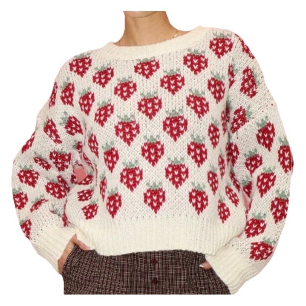 Bailey Rose Chunky Strawberry Sweater Cropped Country Size M Berries Cottagecore